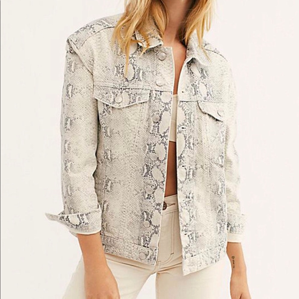 Free People Snake Denim Trucker Jacket